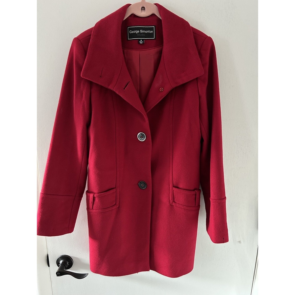 George Simonton  Australian Lambswool Peacoat Jacket Red Size 6 Elegant Luxury